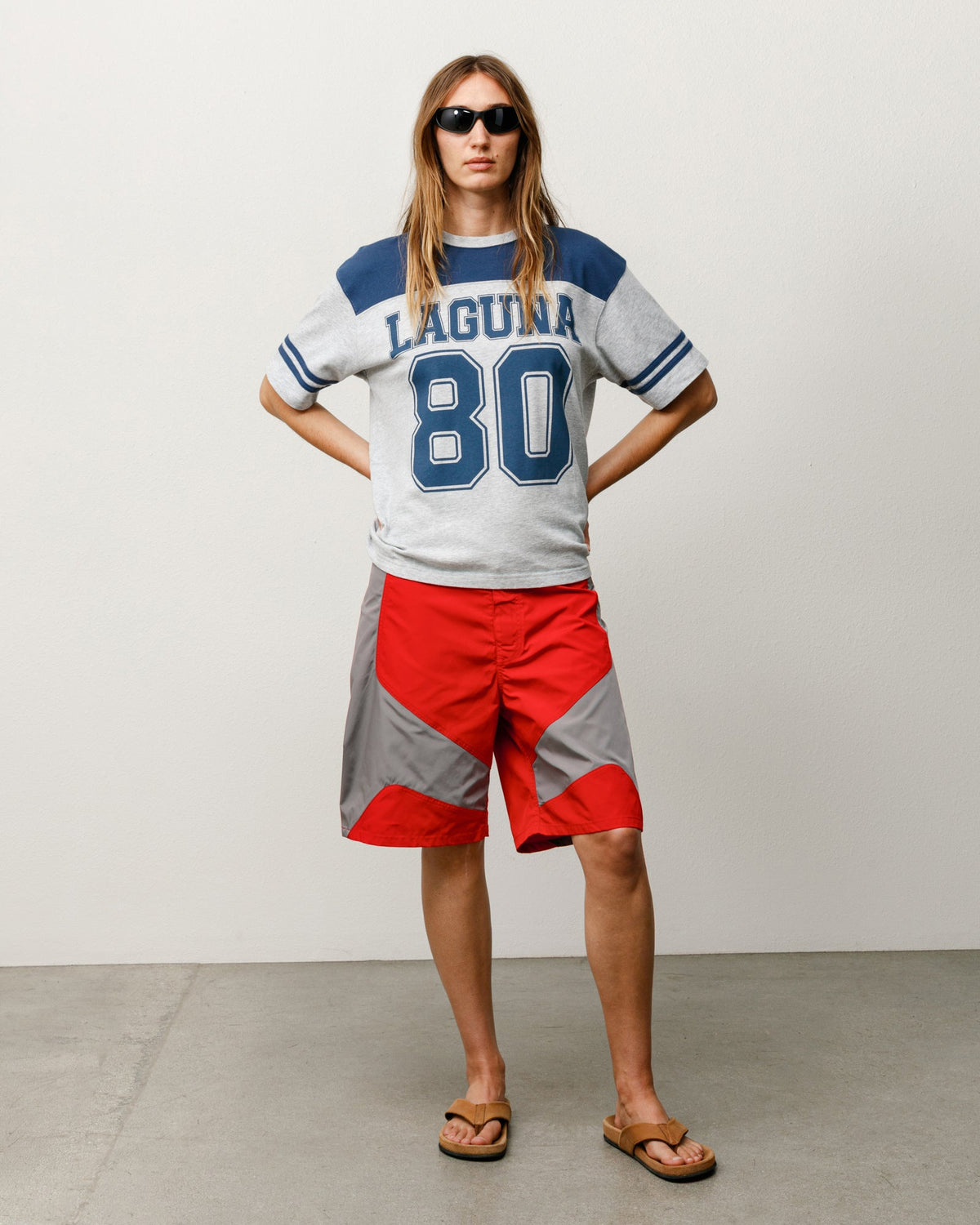 Stüssy Laguna 80 Jersey jersey in Blue, stonewashed cotton with ribbed crewneck and sleeve stripes