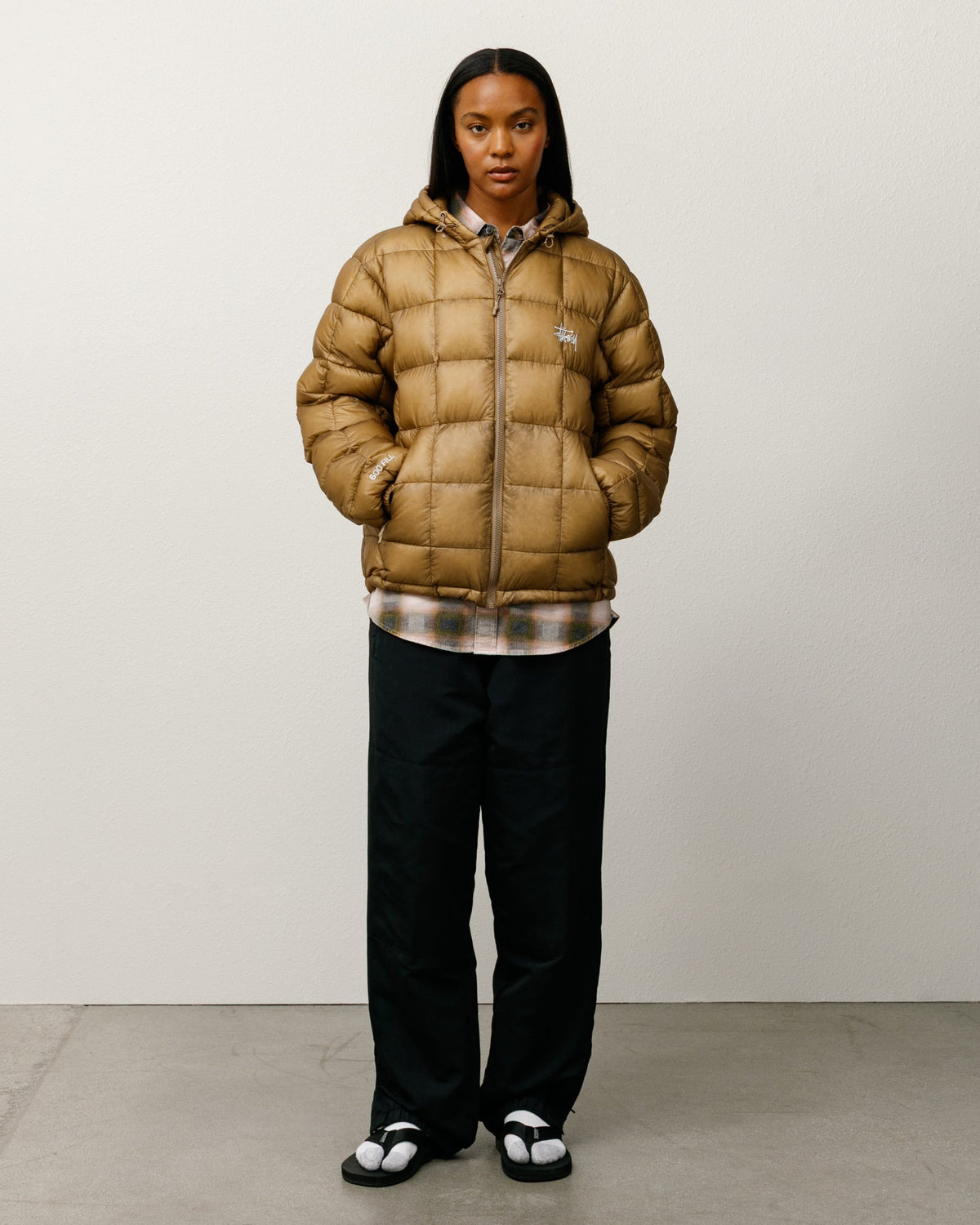 Midweight Hooded Puffer Mens Long Sleeve In Khaki