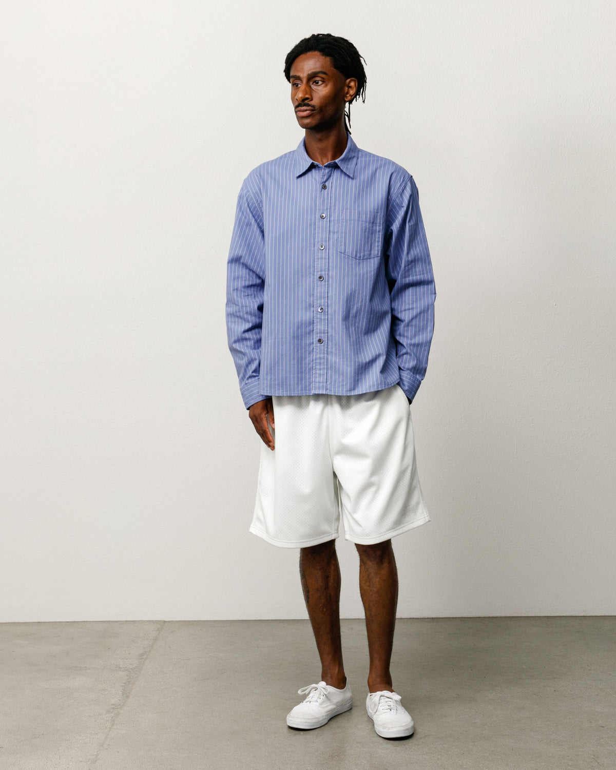 Oxford LS Shirt unisex long sleeve in Blue Stripe