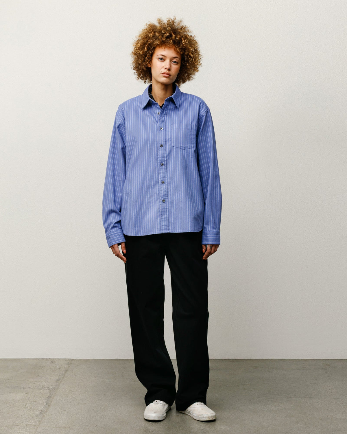 Stüssy Oxford Shirt long-sleeve, washed cotton oxford in Blue Stripe
