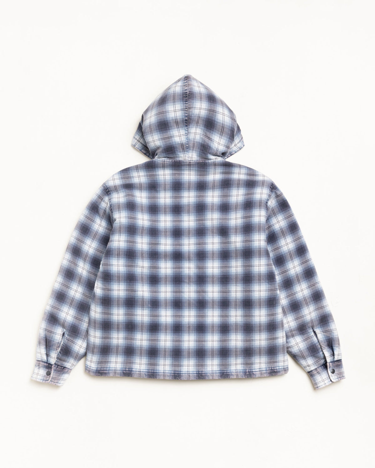 ZIP HOODED PLAID SHIRT jacket in Blue, back flat lay with hood by Stüssy