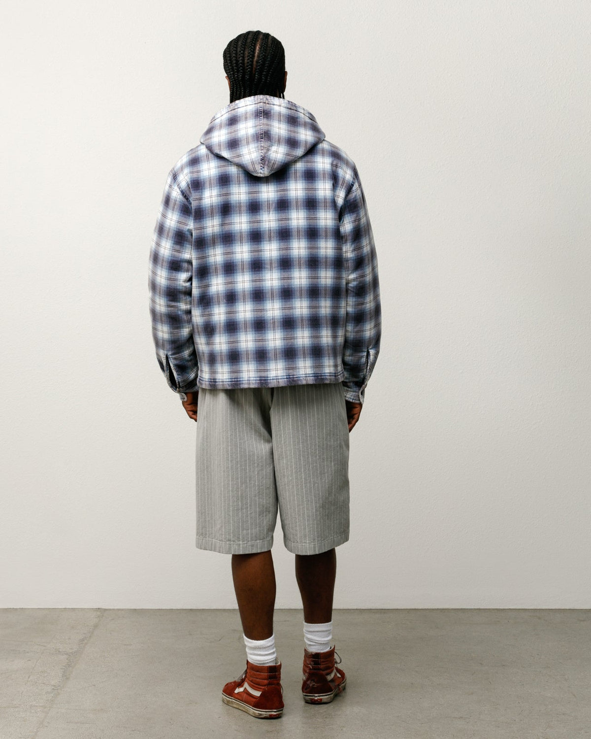 ZIP HOODED PLAID SHIRT Outerwear in the color Blue