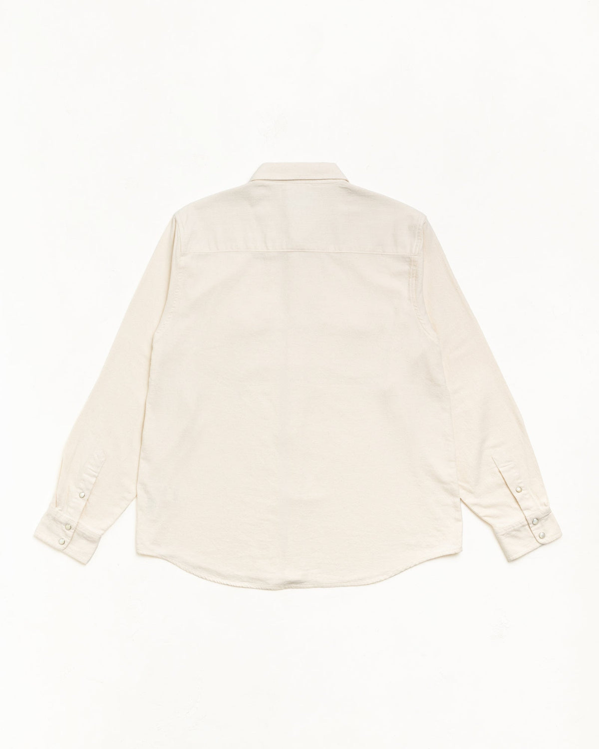 Stüssy Cotton Silk Western Shirt in Off White, long-sleeve back flat lay