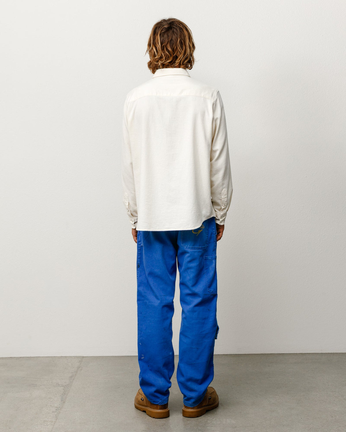 Cotton Silk Western Shirt in Off White, long-sleeve back view on model
