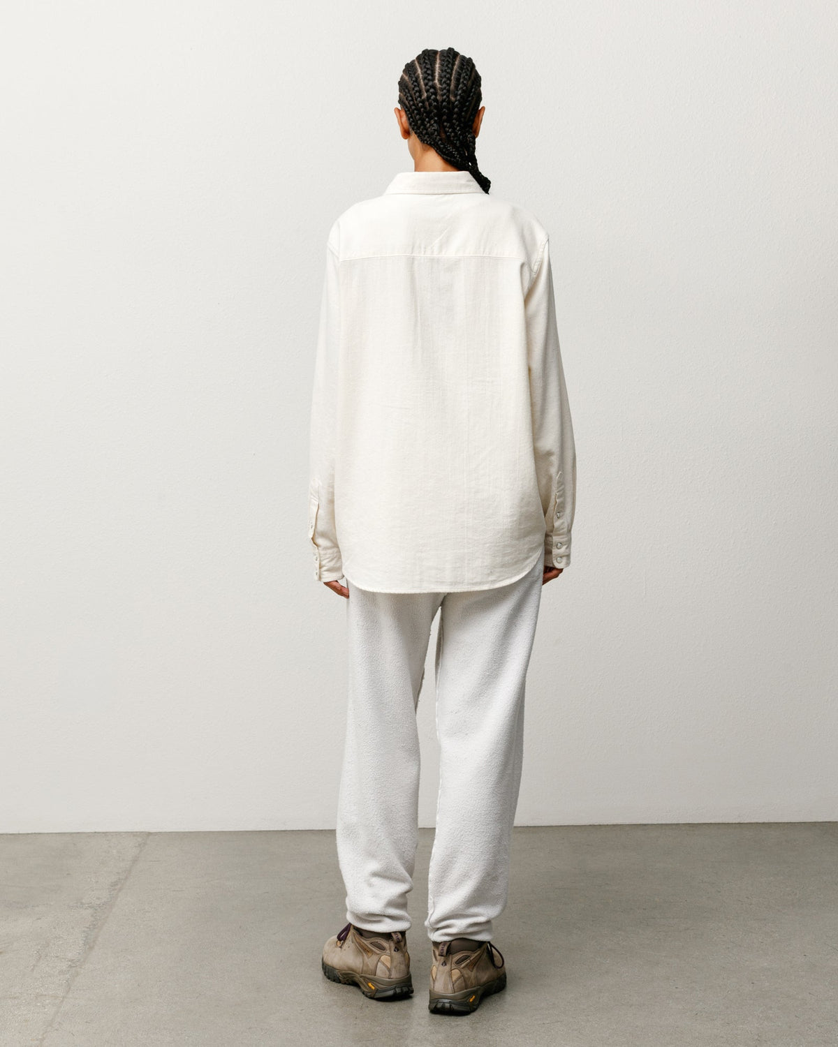 Stüssy Cotton Silk Western Shirt in Off White, long-sleeve back view on model