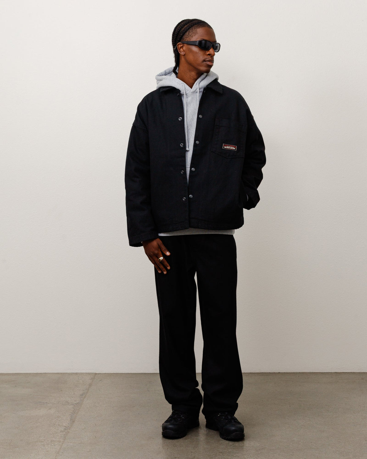 Canvas Work Overshirt Unisex Long Sleeve In Black