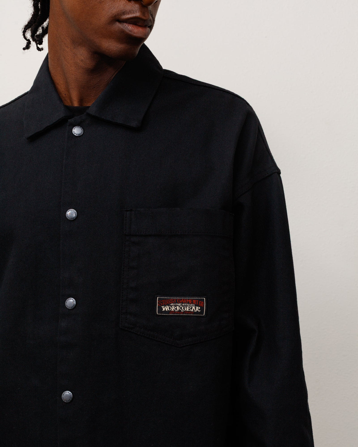 Canvas Work Overshirt Unisex Long Sleeve In Black