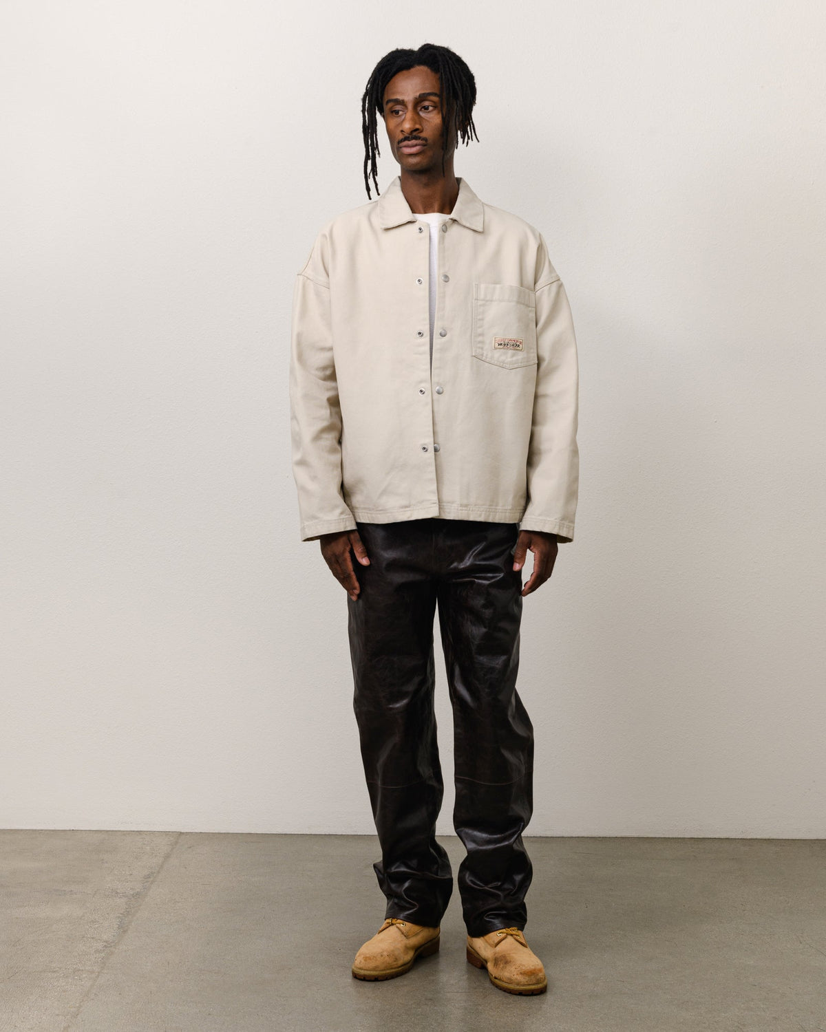 Canvas Work Overshirt Unisex Long Sleeve In Bone