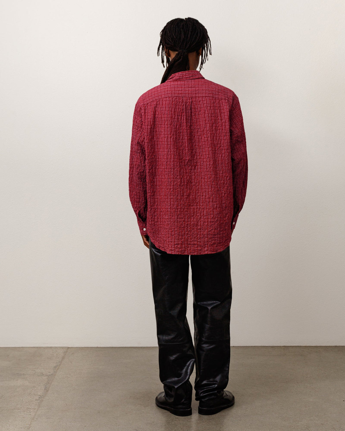 Standard Ls Shirt Crinkle Unisex Long Sleeve In Burgundy Check