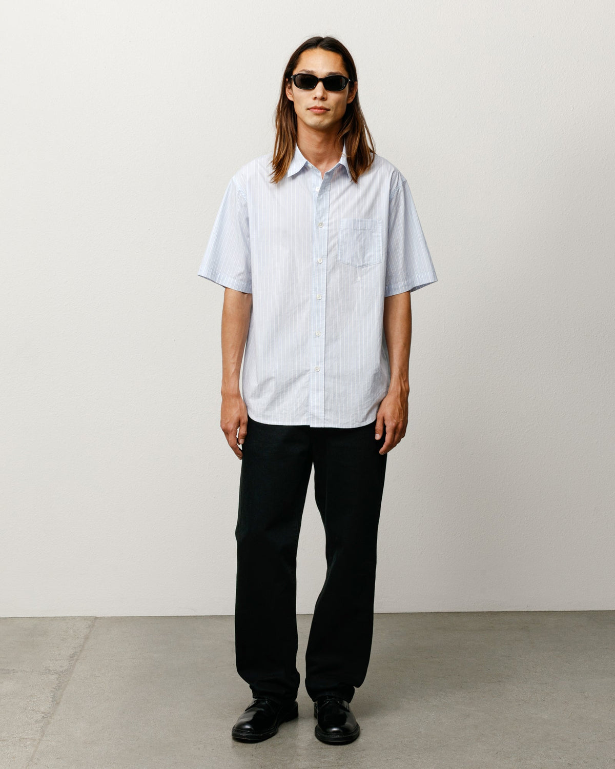 Standard SS Shirt short-sleeve button-up in Blue Stripe