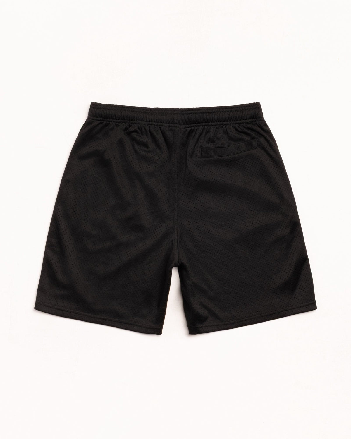 Stüssy Basic Mesh Short in Black, breathable double-layer mesh with elastic waist and rear welt pocket