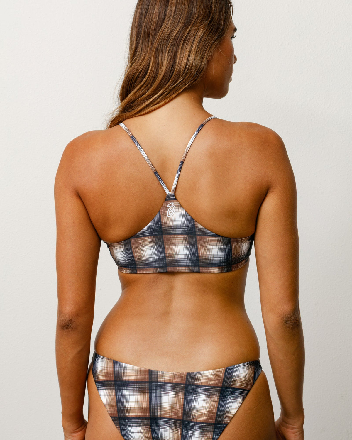 Halter Bikini Top Womens Sleeveless In Brown Plaid
