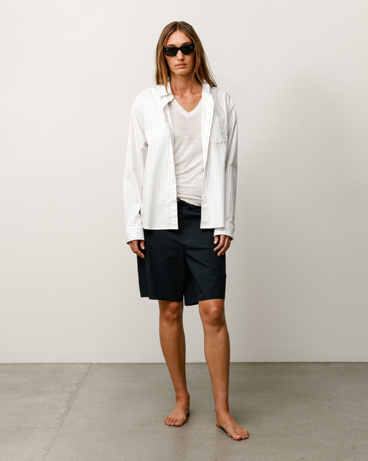 Peak Board Short shorts in Black, unisex stretch nylon with laced drawcord waist for a clean fit
