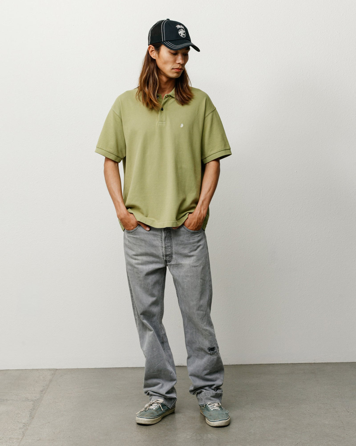 Classic Pique Polo Shirt in Leaf, unisex midweight cotton with rib knit collar, cuffs, and chest S embroidery