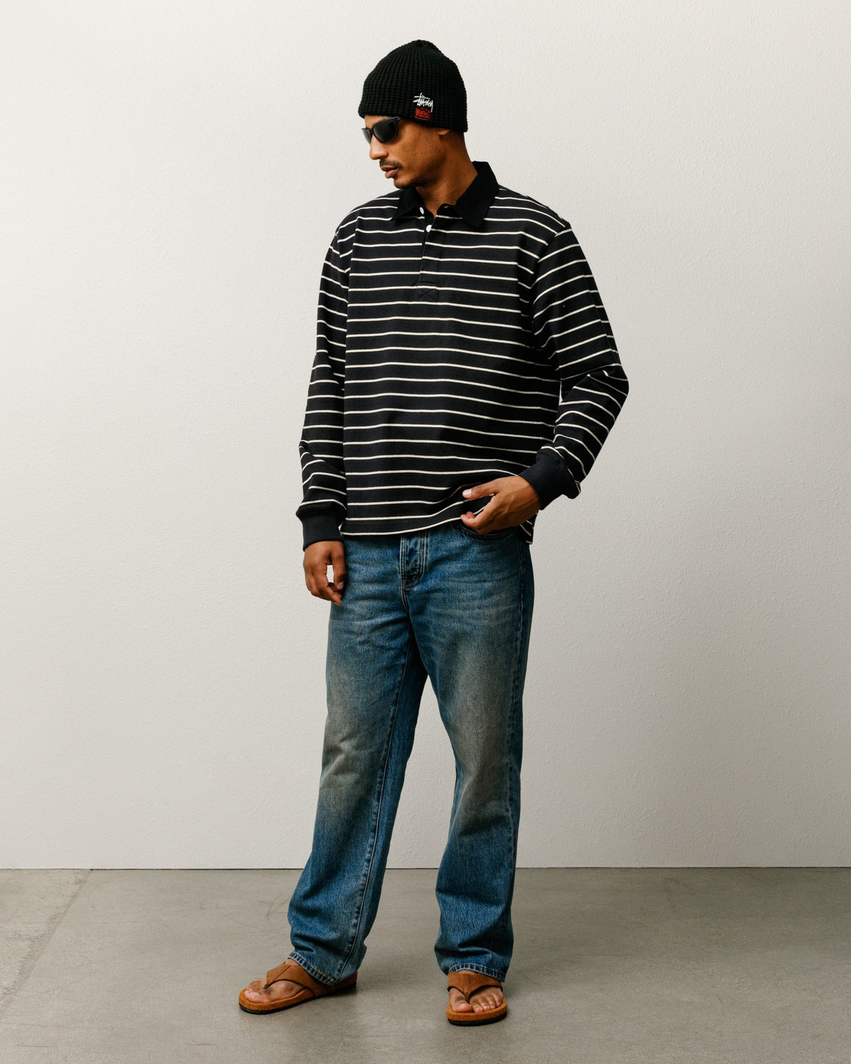 Pin Striped Rugby Mens Long Sleeve In Black