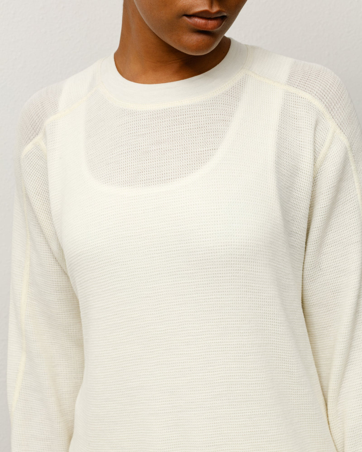 Wool LS Thermal Long-Sleeve Thermal Crewneck Knit in Ecru