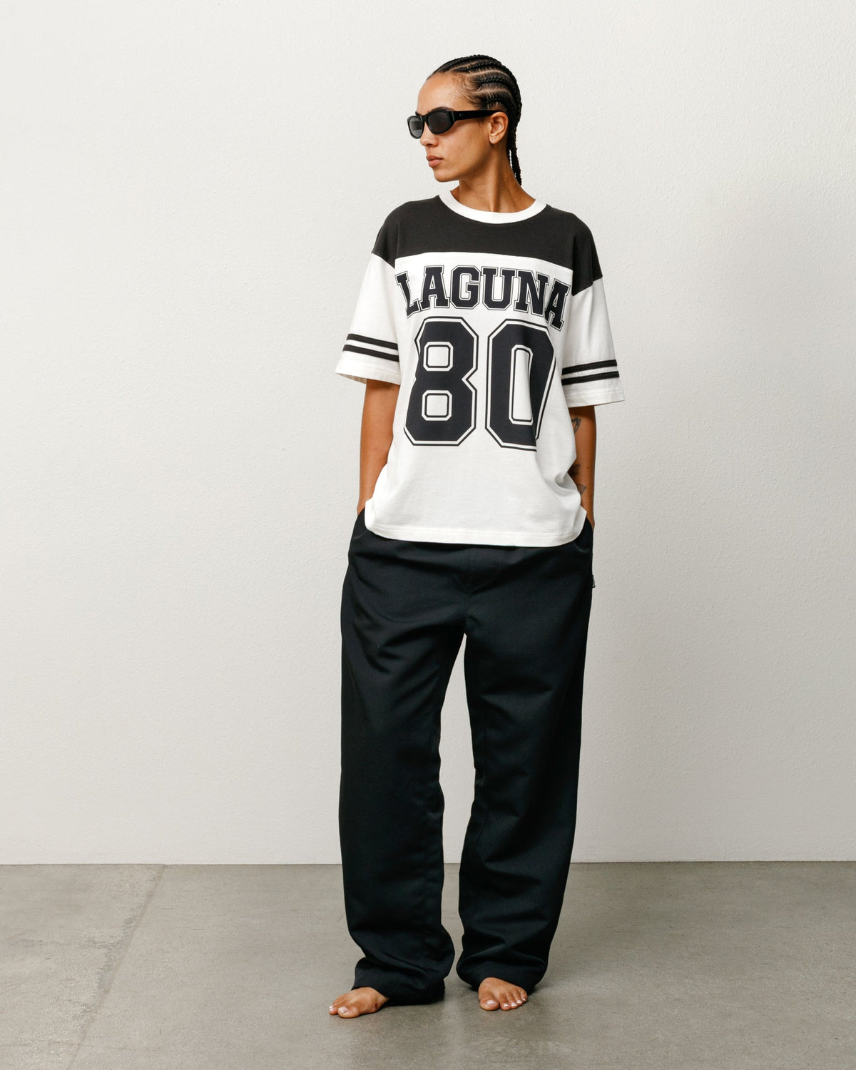 LAGUNA 80 JERSEY short sleeve jersey in Black, relaxed cotton with bold 80 graphic and sleeve stripes