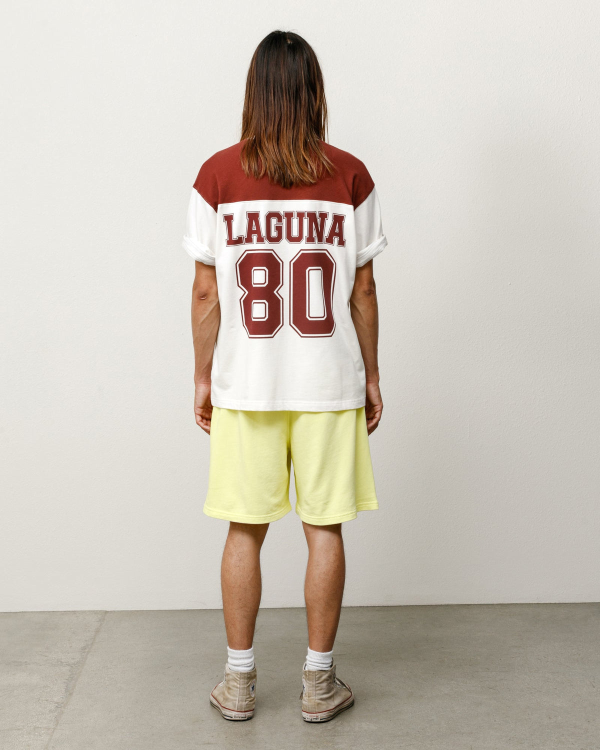 Laguna 80 Jersey in Maroon, relaxed fit stonewashed cotton with back LAGUNA 80 graphic.