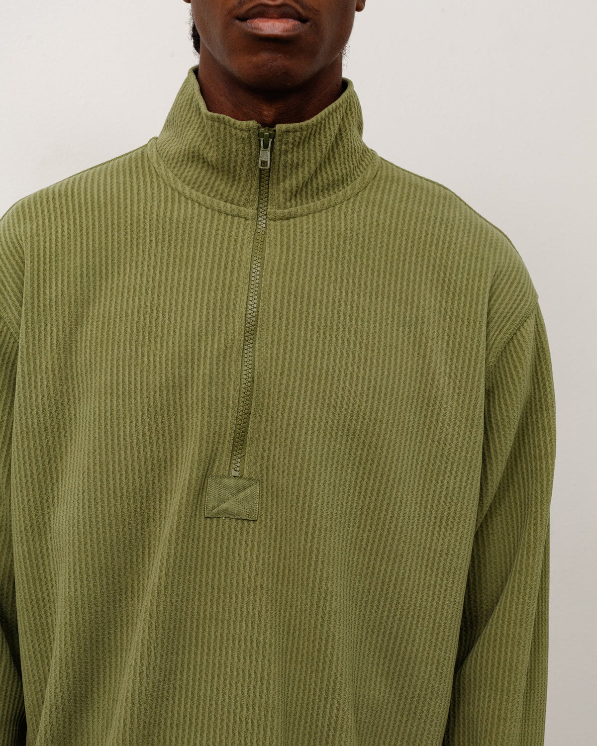 Textured Zip Mock Unisex Long Sleeve In Olive