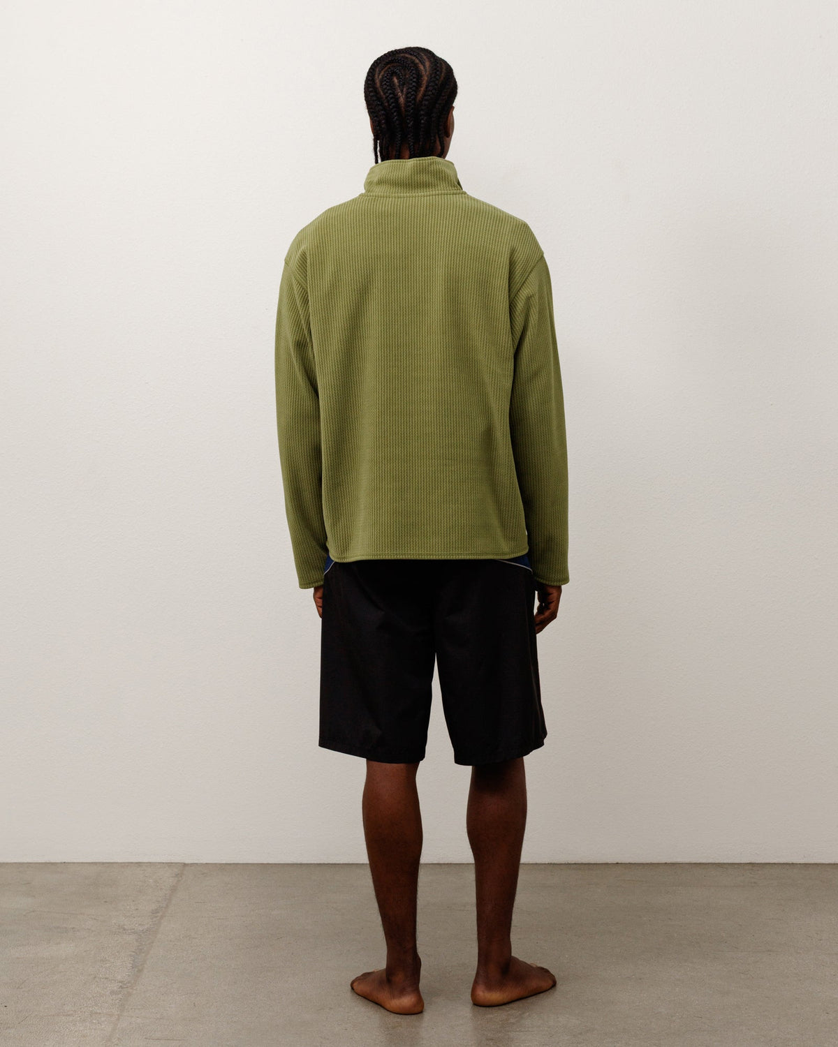 Textured Zip Mock Unisex Long Sleeve In Olive