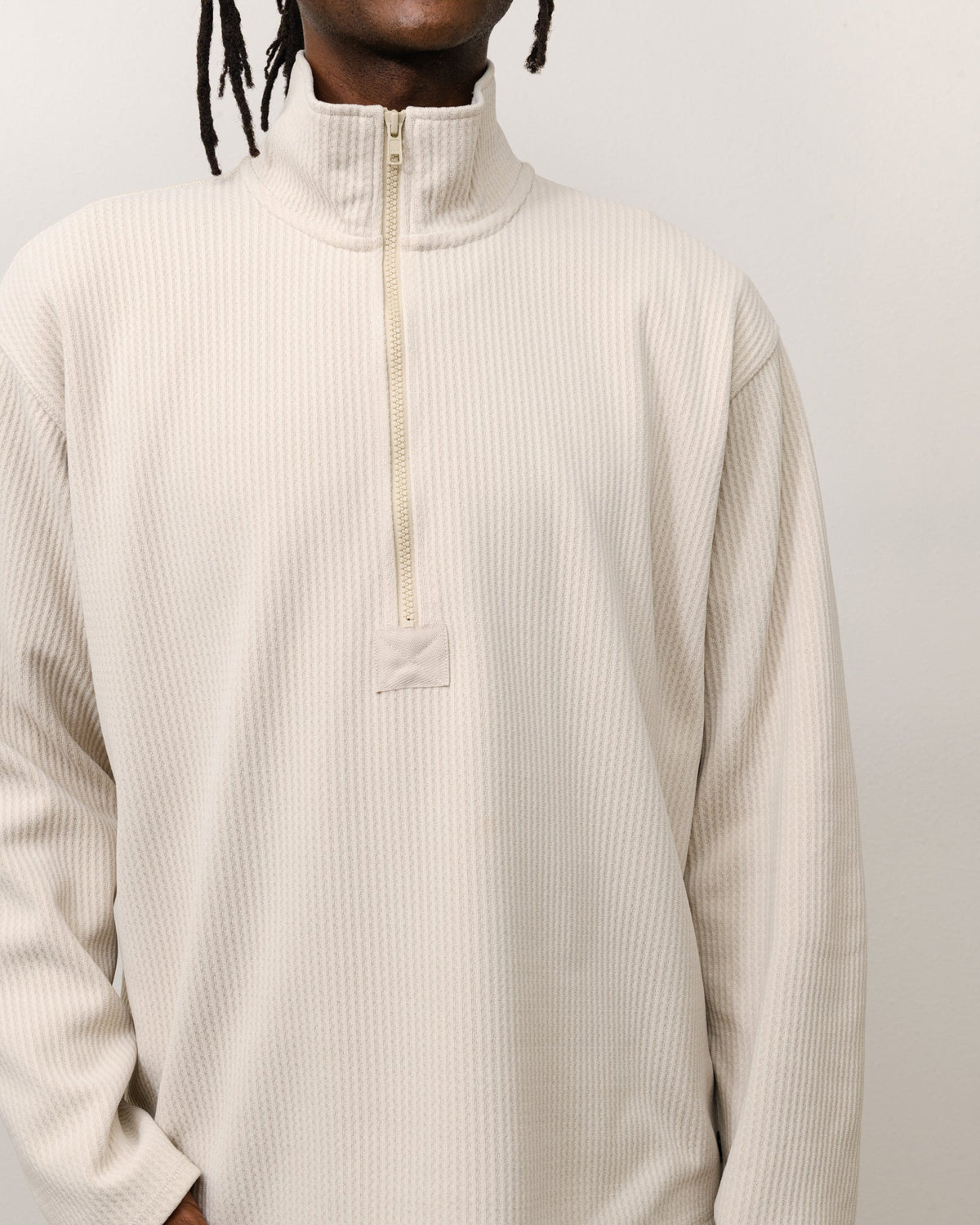 Textured Zip Mock Unisex Long Sleeve In Sand