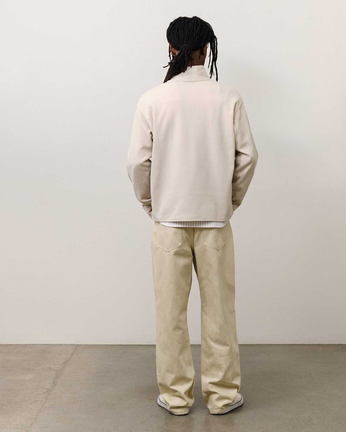 Textured Zip Mock Unisex Long Sleeve In Sand