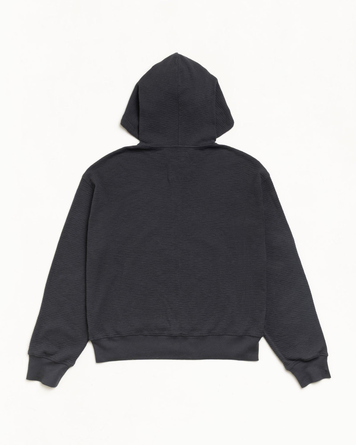 LIGHTWEIGHT THERMAL HOODIE Hoodie in the color Faded Black, waffle-knit cotton back view