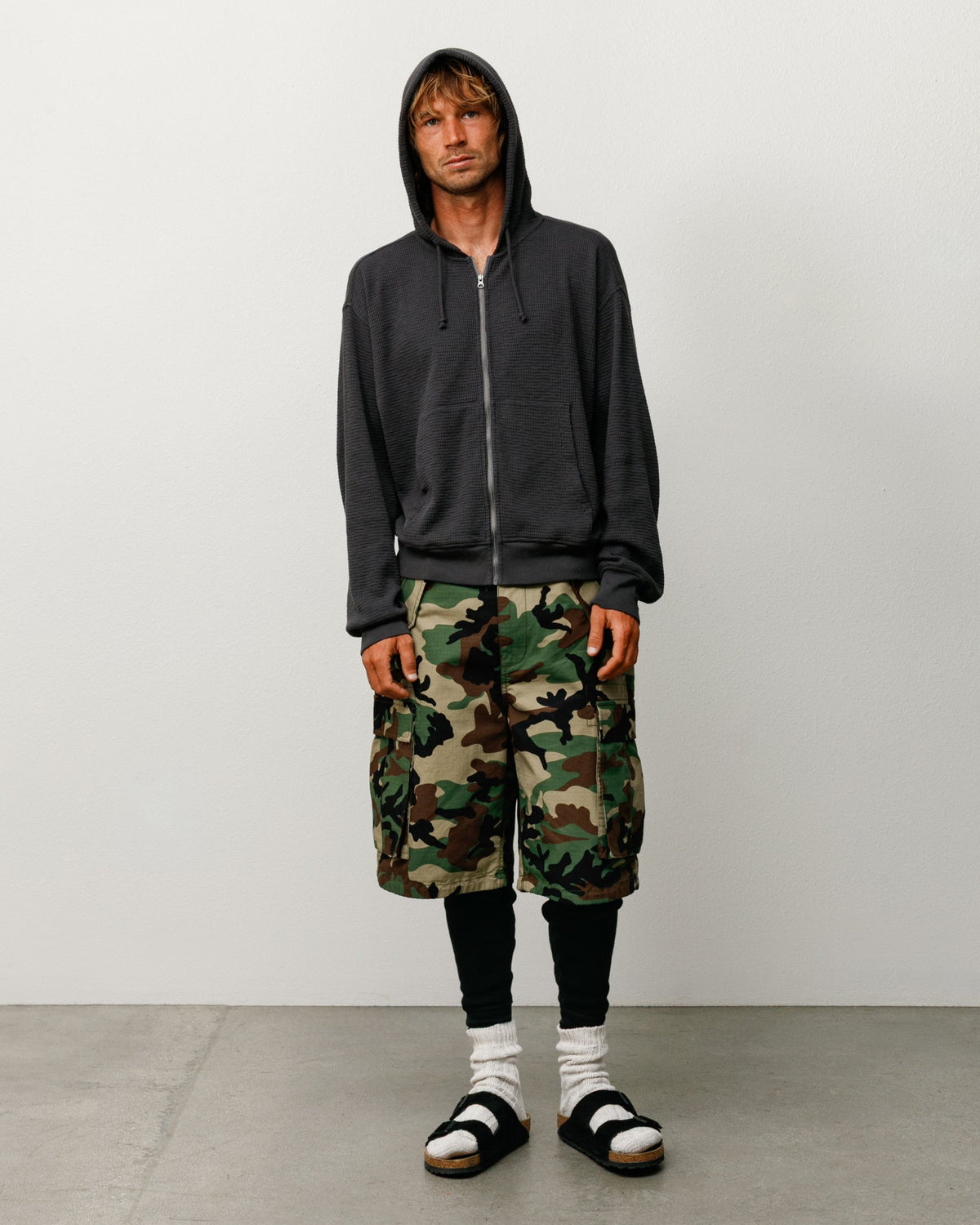 Lightweight Thermal Hoodie zip-up in Faded Black