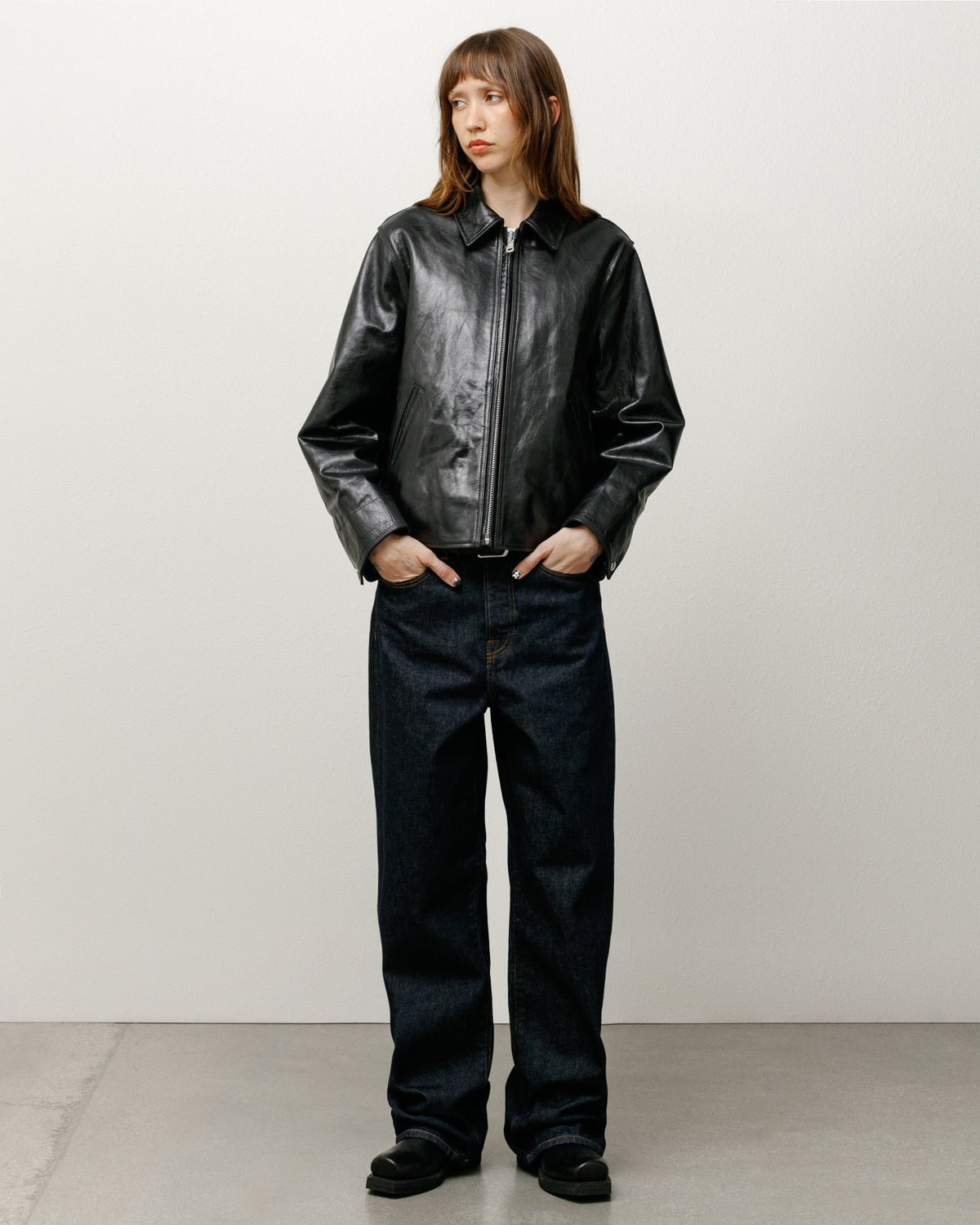 Garage Jacket Leather Mens Long Sleeve In Black