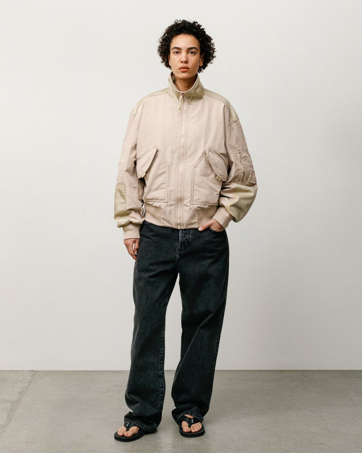 Mock Neck Flight Bomber Mens Long Sleeve In Khaki