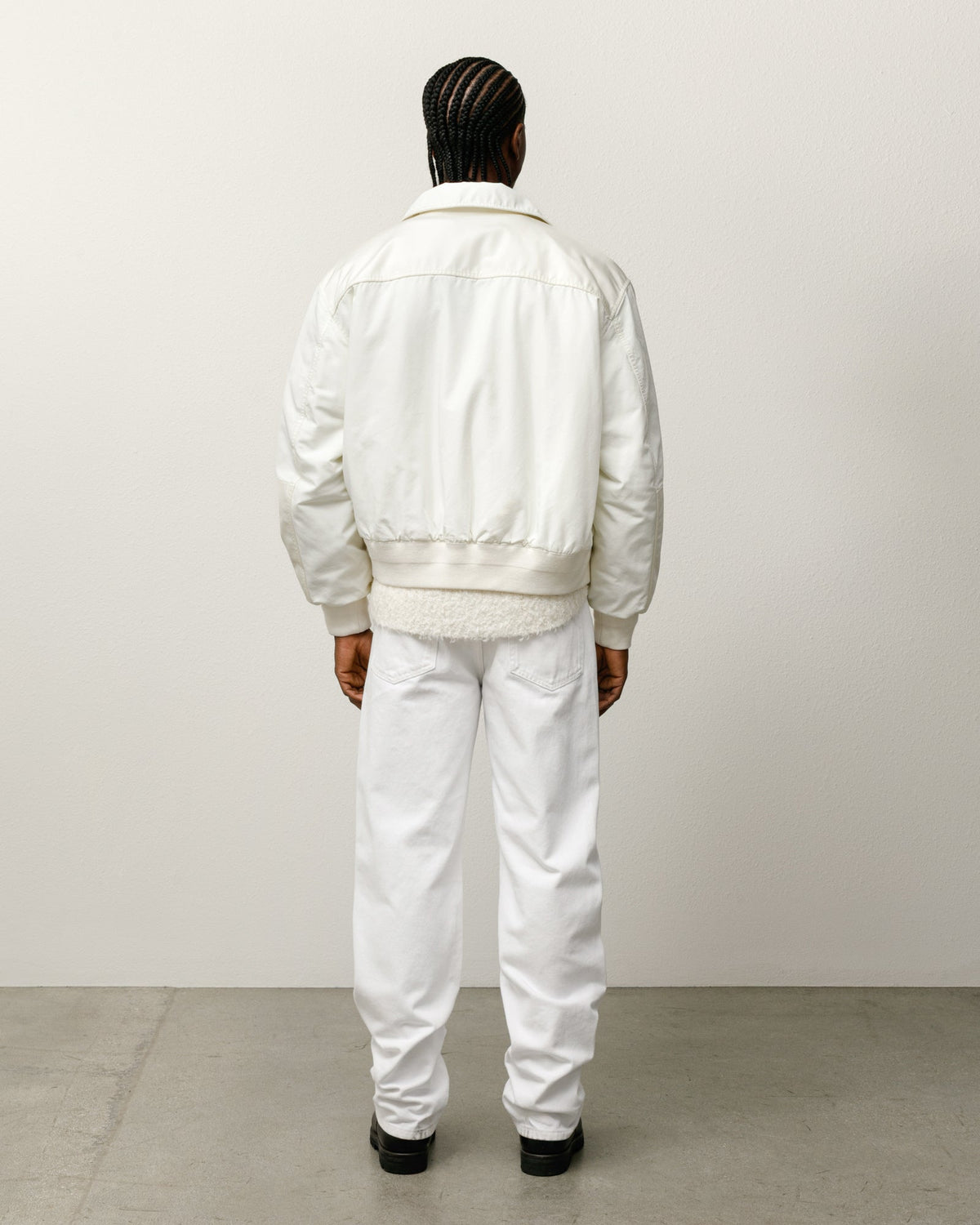 Mock Neck Flight Bomber Mens Long Sleeve In White