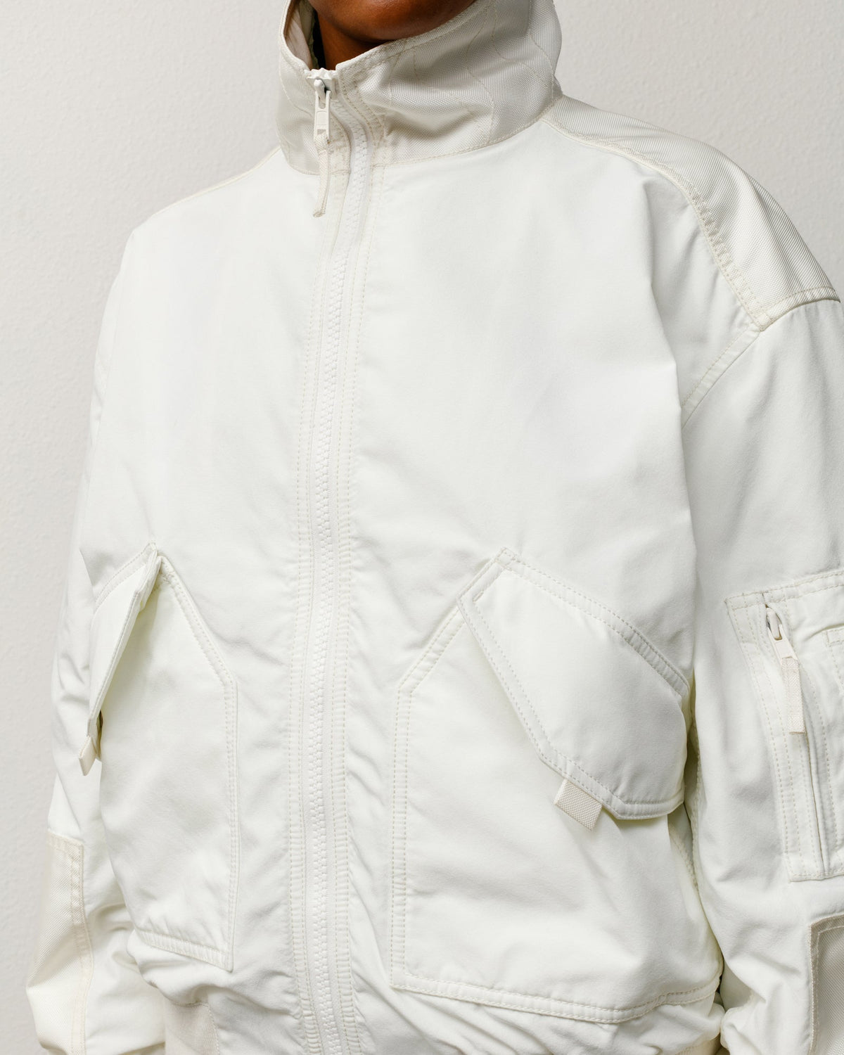 Mock Neck Flight Bomber Mens Long Sleeve In White