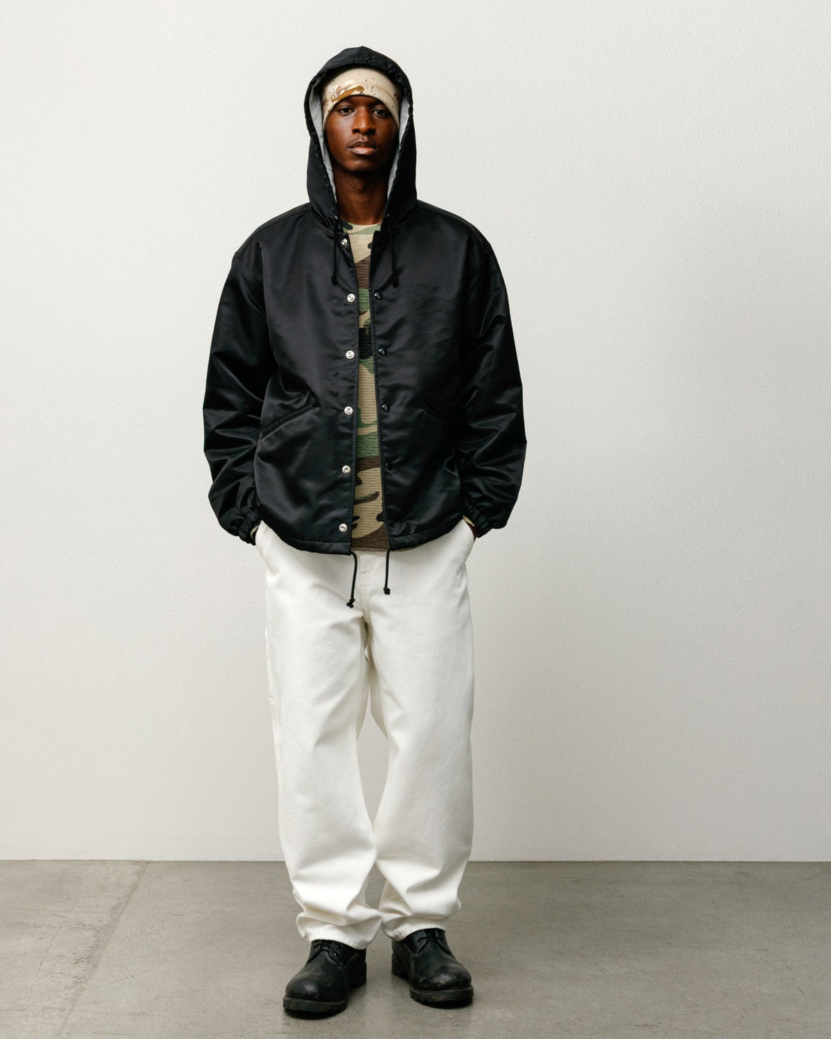 Hooded Coaches Jacket Mens Long Sleeve In Black