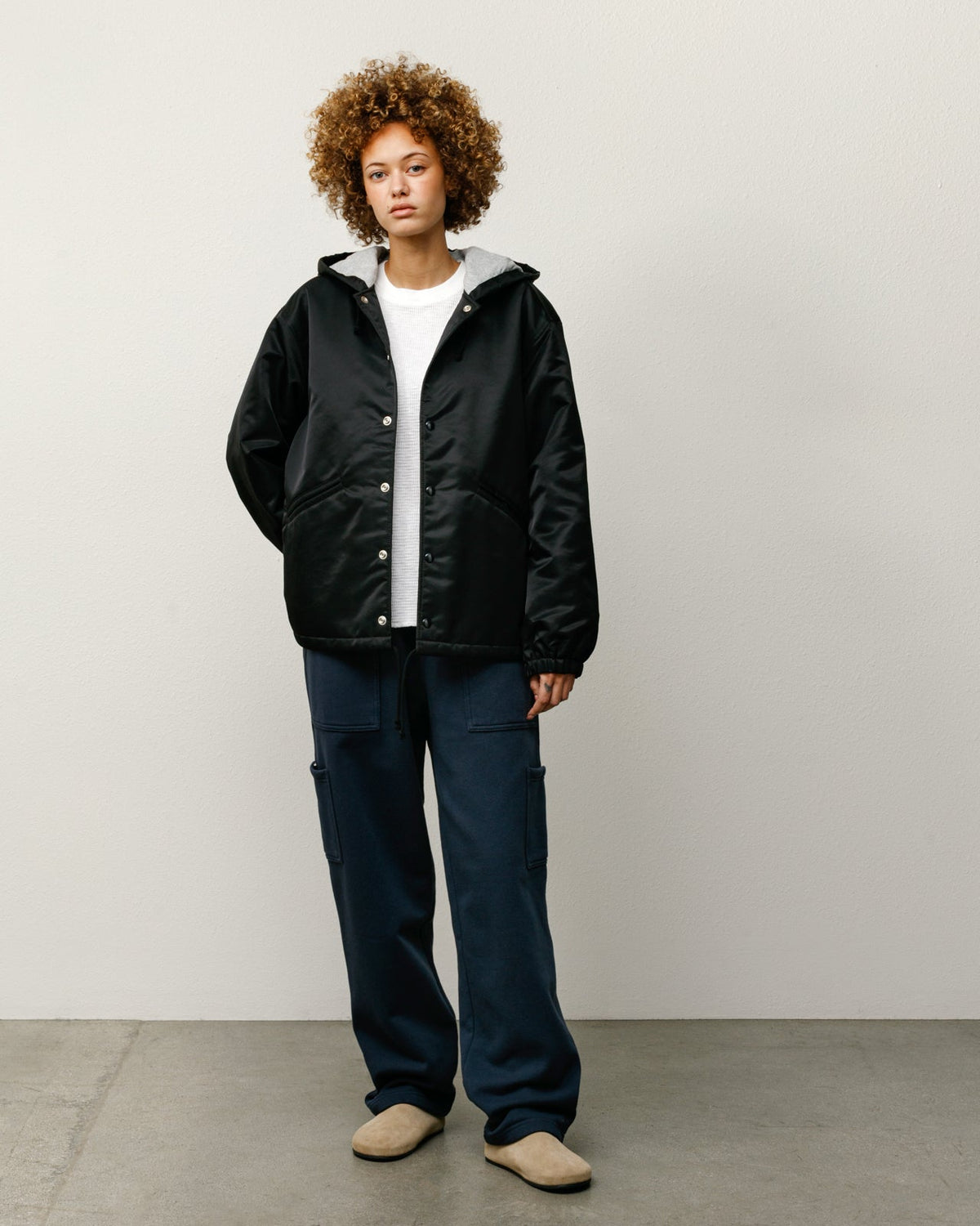 Hooded Coaches Jacket Mens Long Sleeve In Black