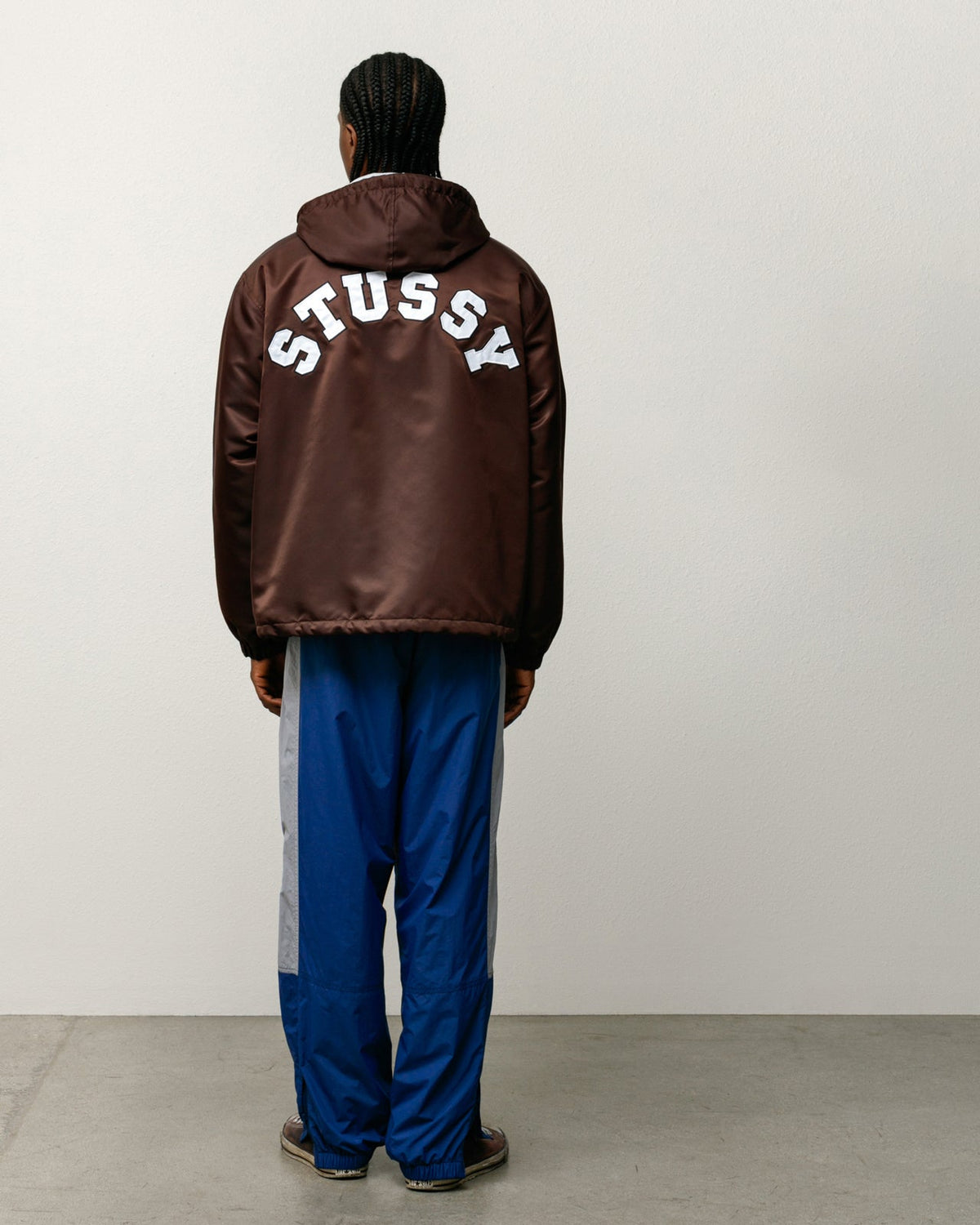 Hooded Coaches Jacket Mens Long Sleeve In Brown