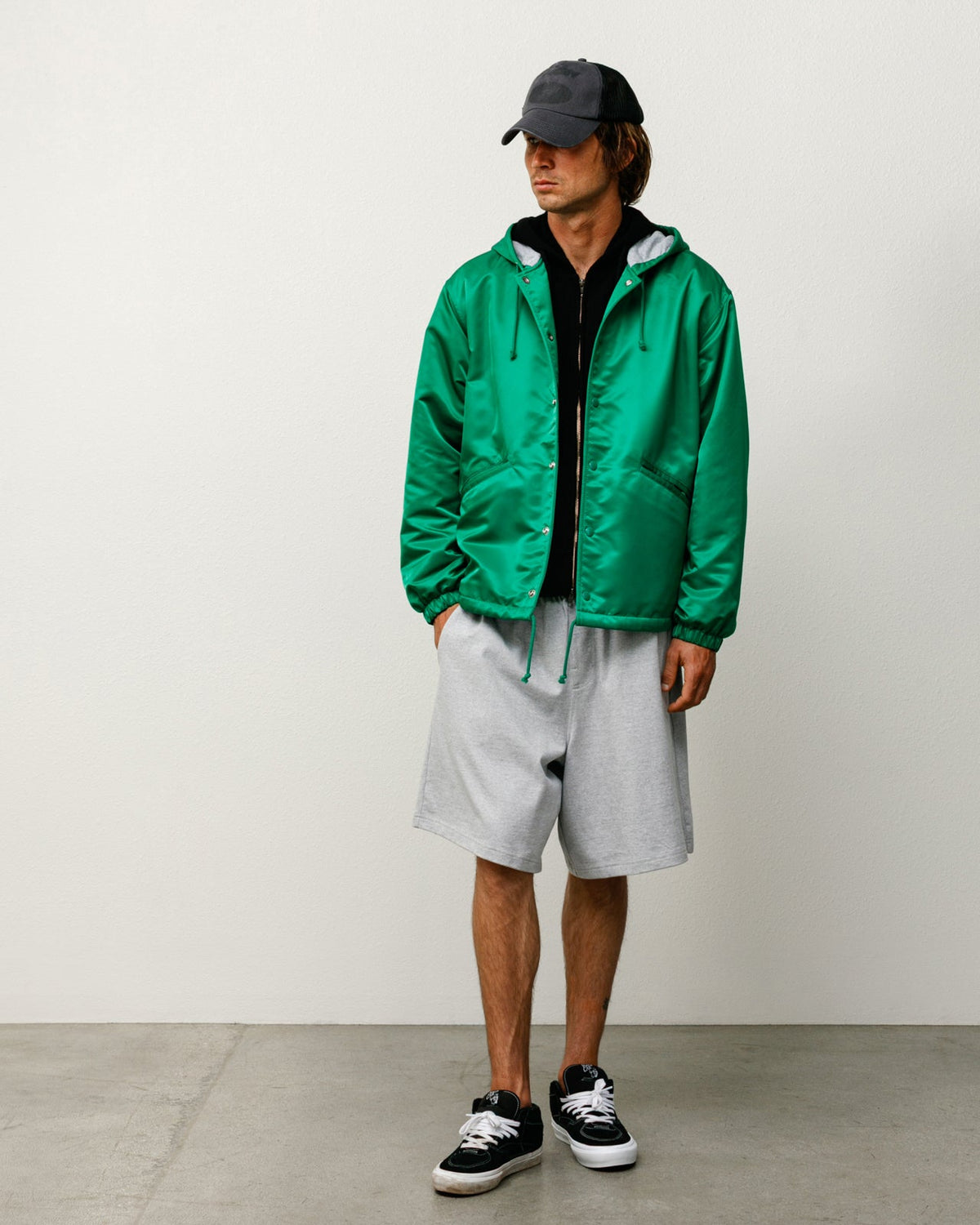 Hooded Coaches Jacket Mens Long Sleeve In Green