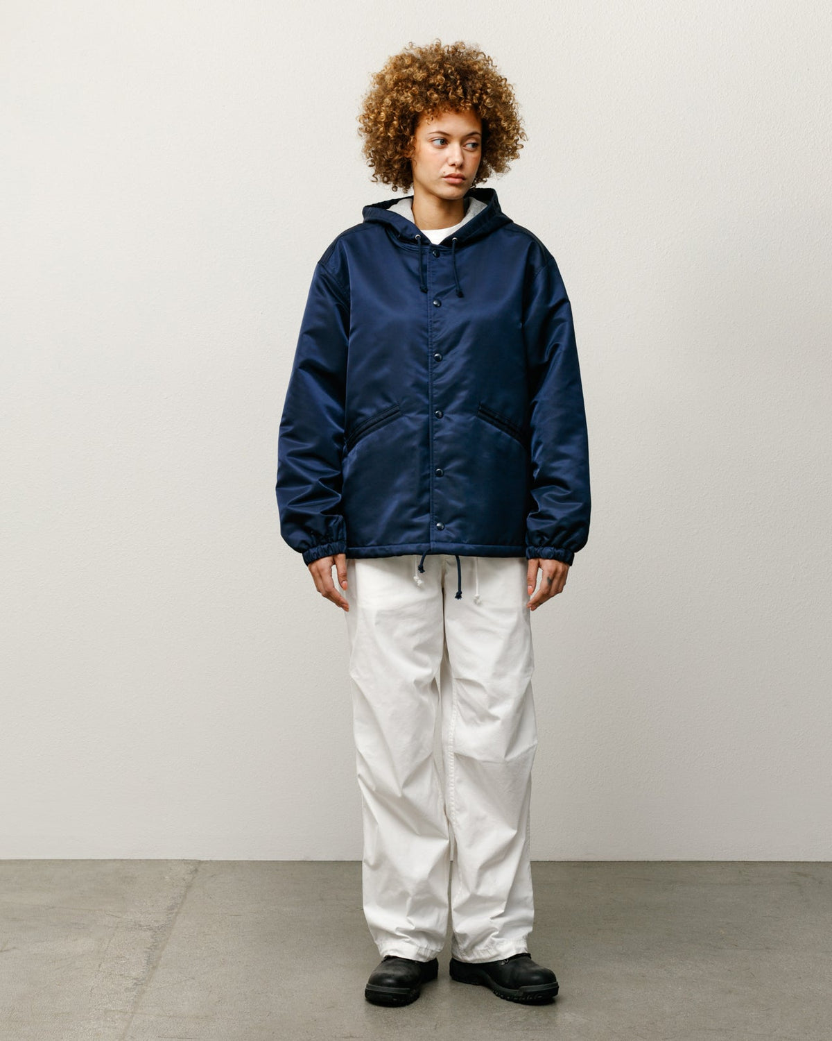 Hooded Coaches Jacket Mens Long Sleeve In Navy