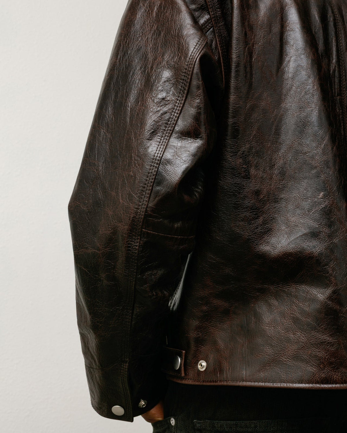 Garage Jacket Leather Mens Long Sleeve In Dark Brown