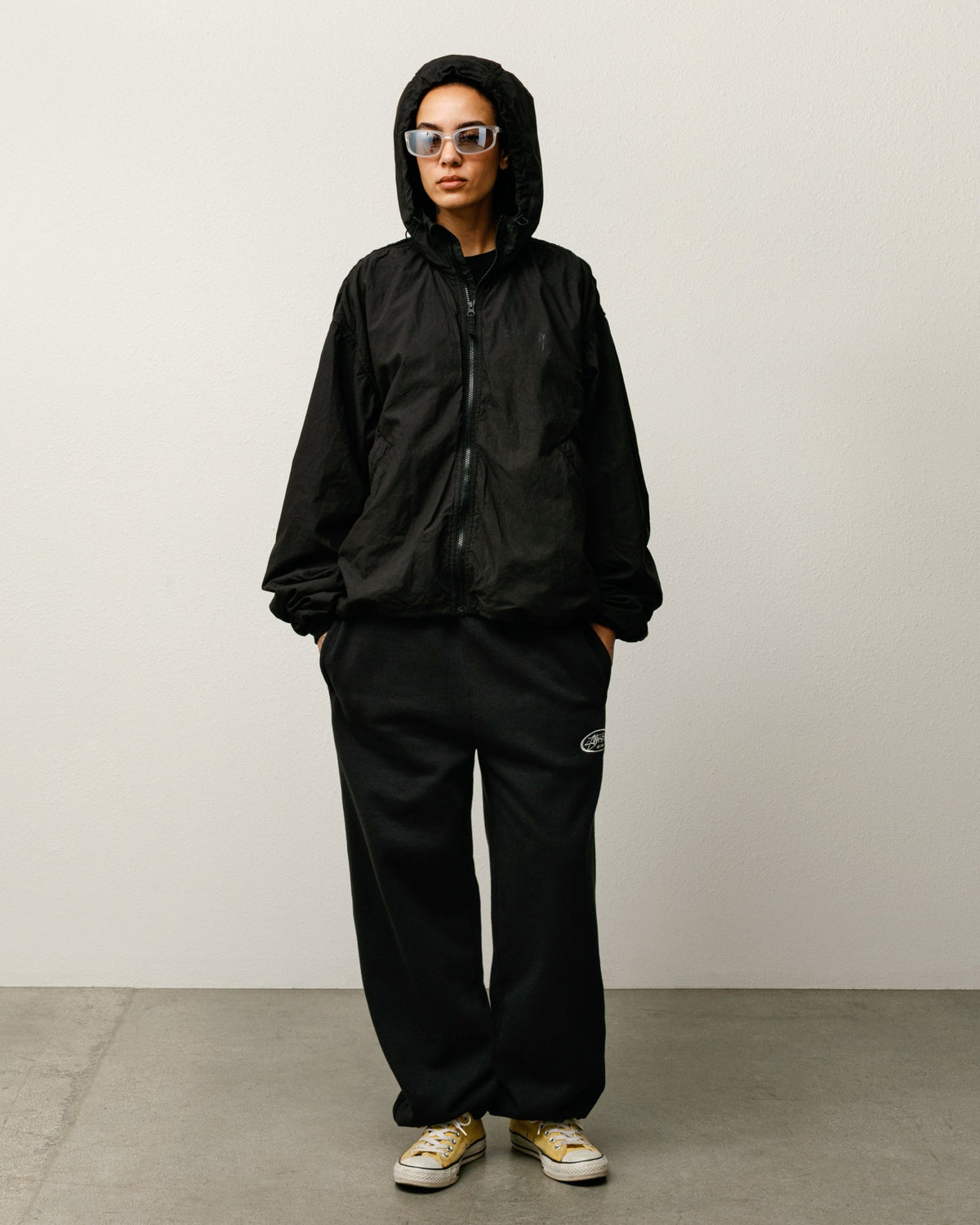 Double Cotton Hooded Jacket Mens Long Sleeve In Black