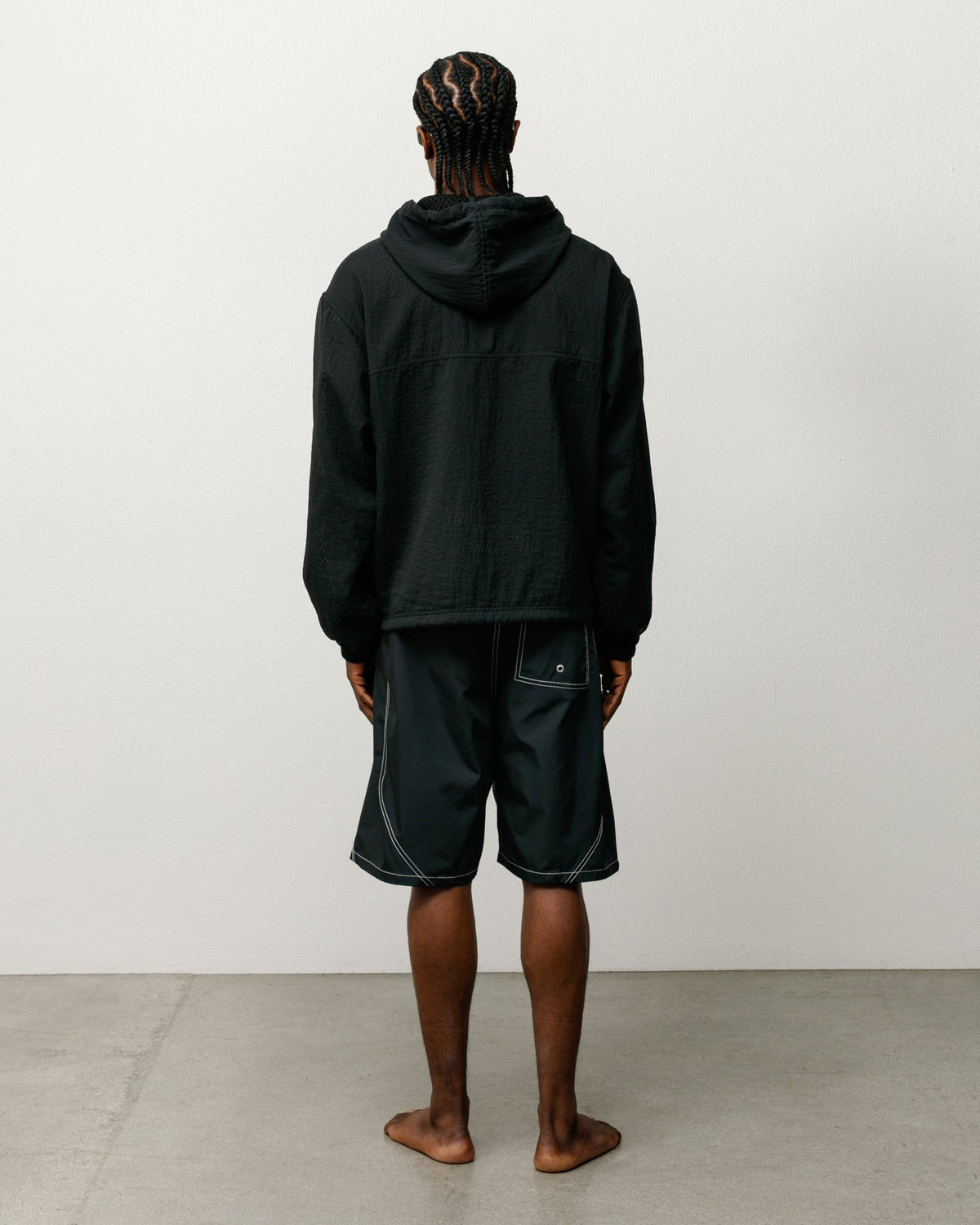 Layered Mesh Hooded Jacket Unisex Long Sleeve In Black