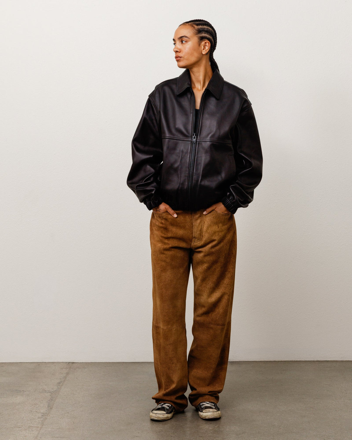 Leather Work Jacket Unisex Long Sleeve In Black