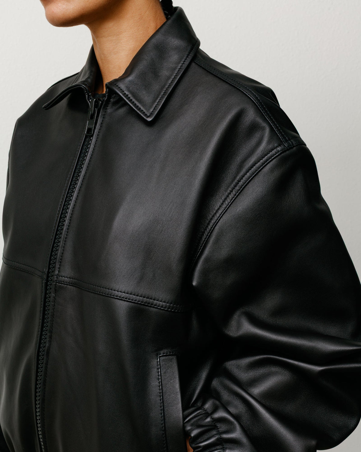 Leather Work Jacket Unisex Long Sleeve In Black