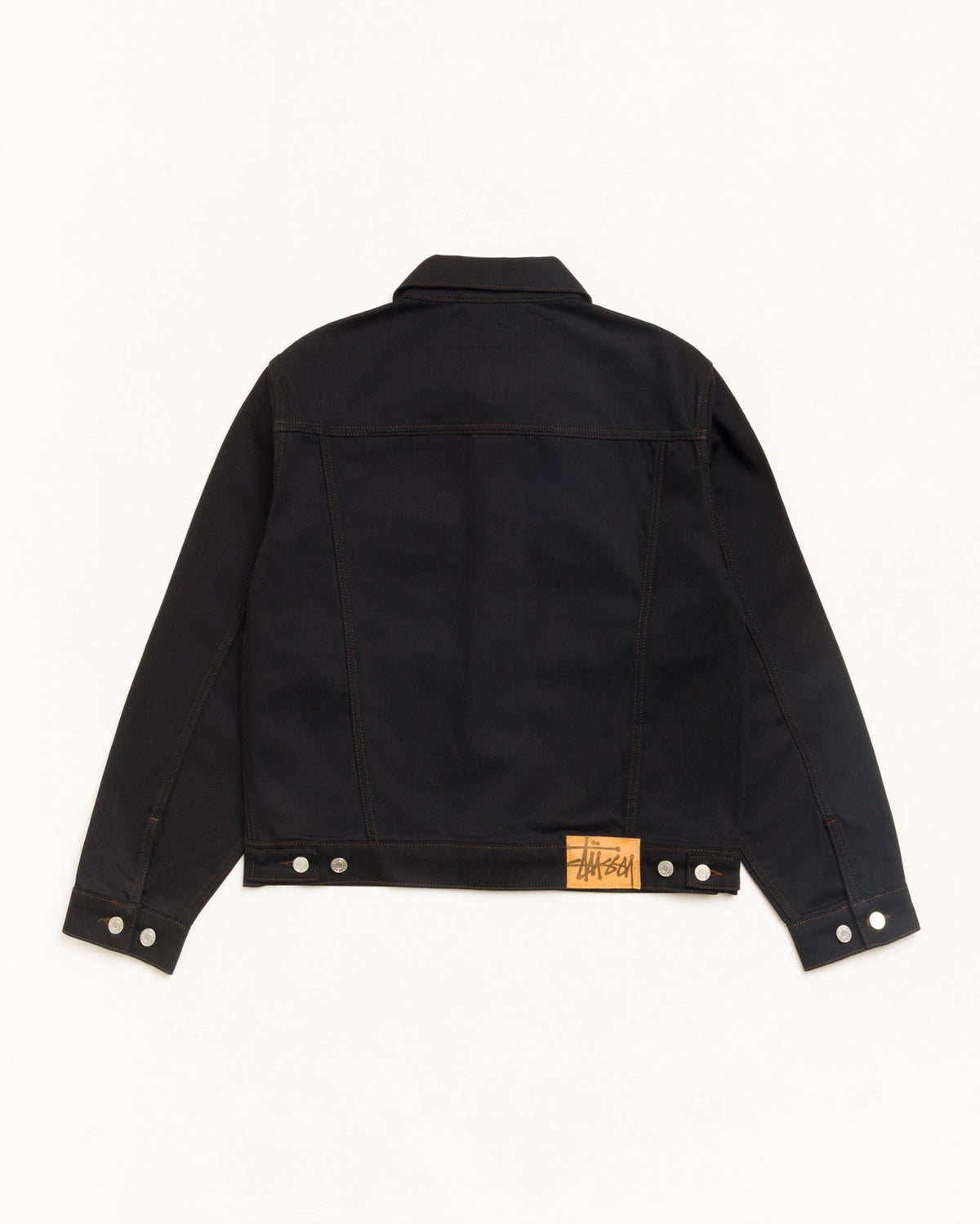 Denim Trucker Jacket Outerwear in Raw Black Contrast Stitch