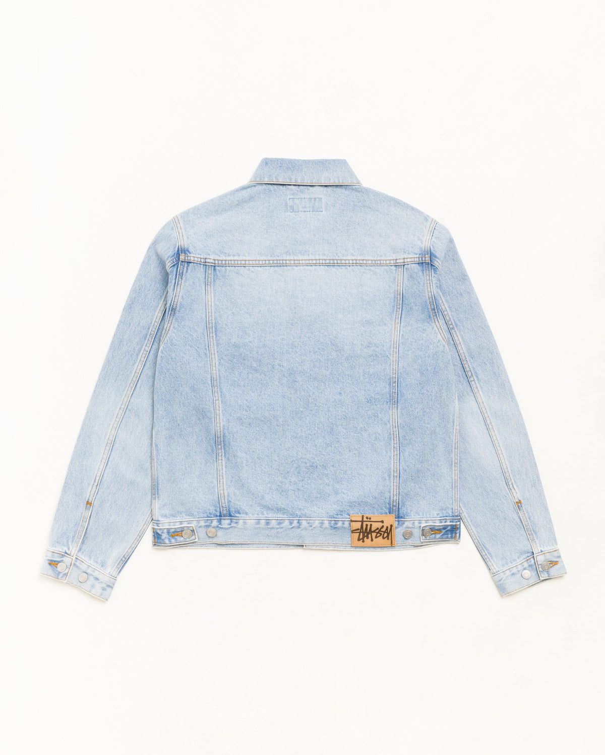 Stüssy Denim Trucker Jacket in Light Wash Indigo, unisex washed denim