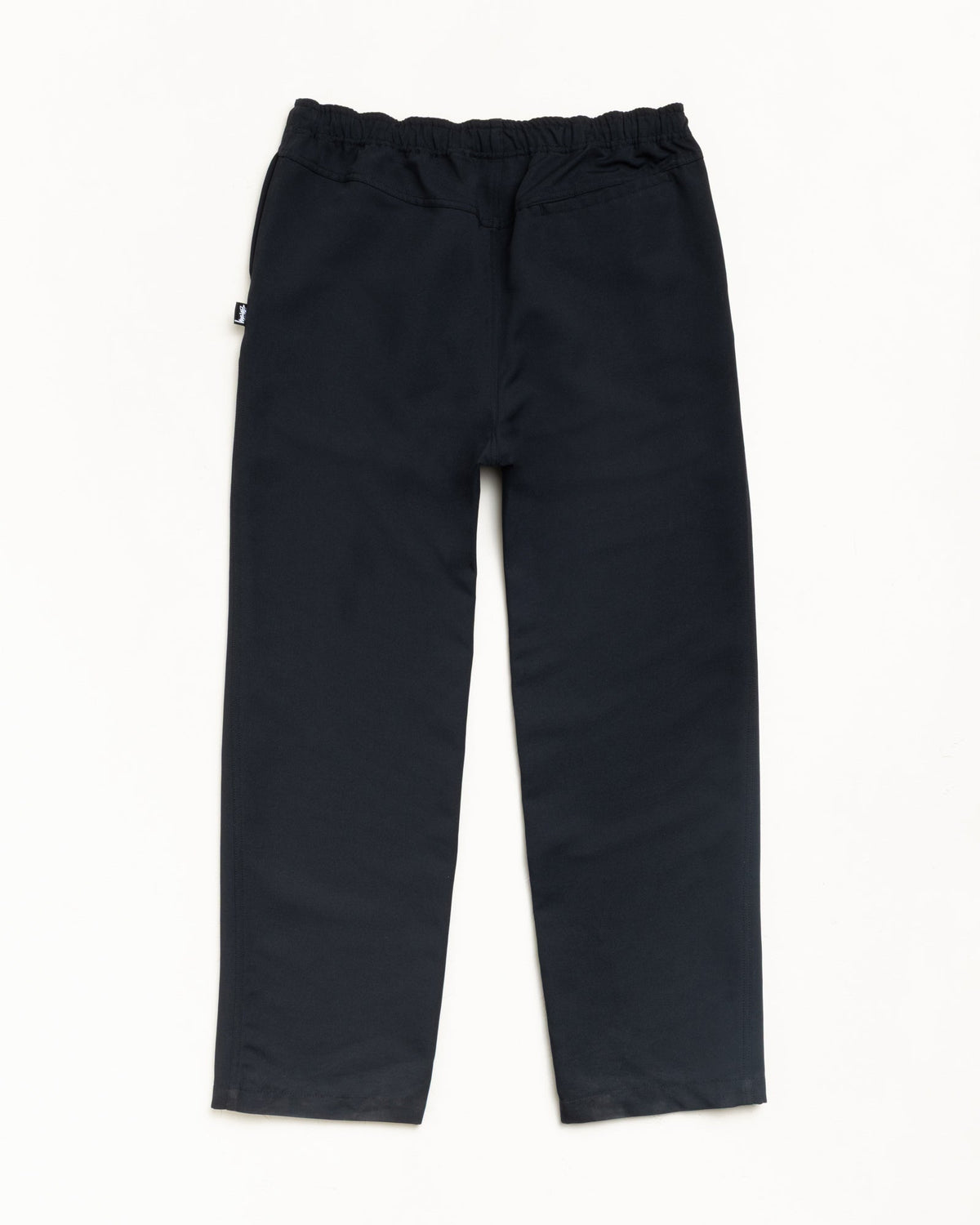 Beach Pant pants in black, relaxed fit poly twill with elastic waist and side seam pockets