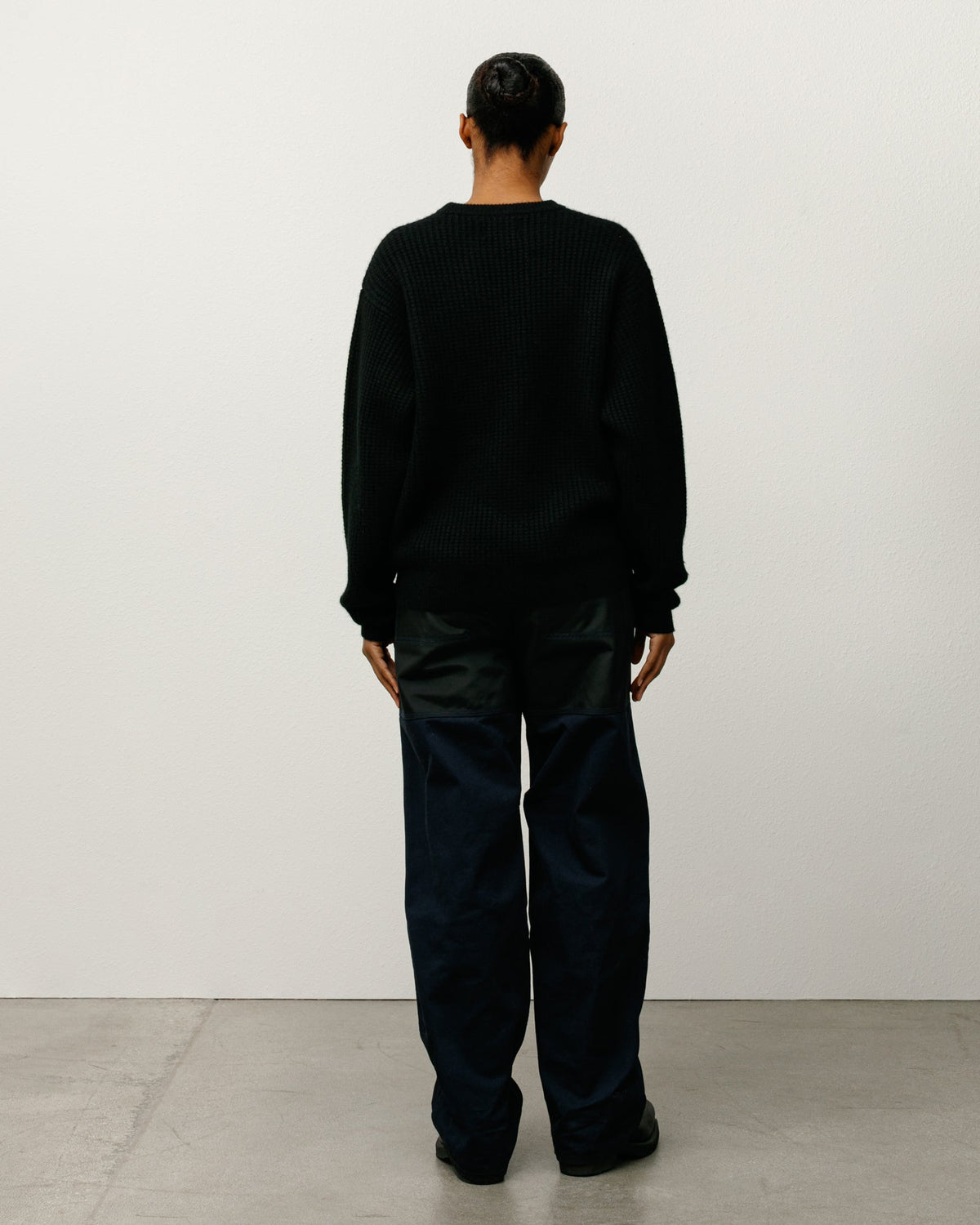 Waffle Cashmere Sweater Mens Long Sleeve In Black