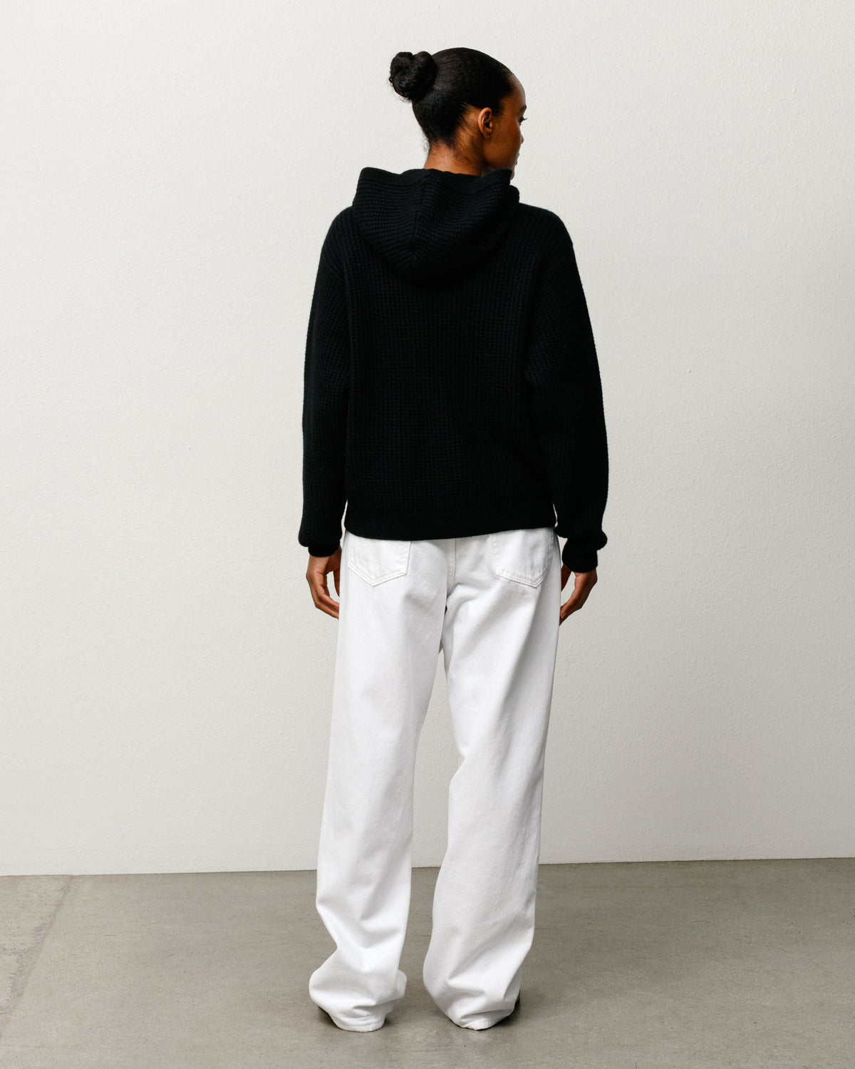 Waffle Cashmere Zip Hood Mens Long Sleeve In Black