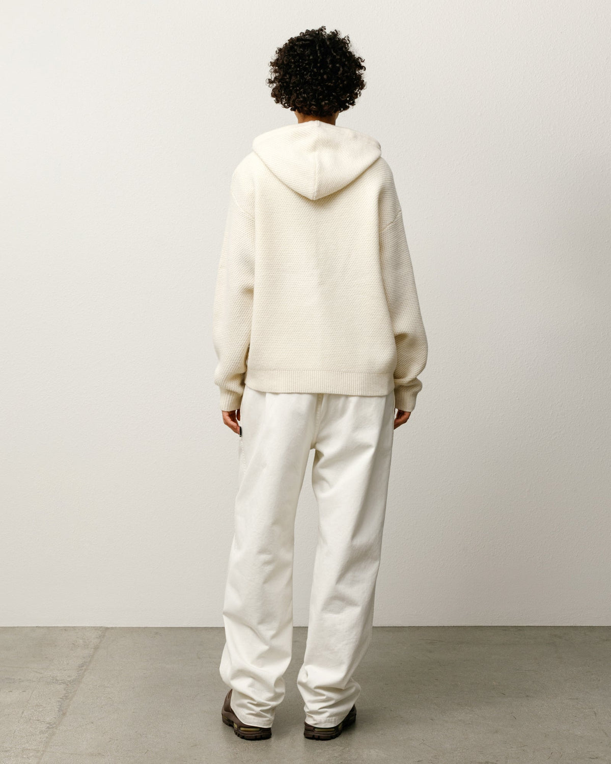 Textured Zip Hooded Sweater Mens Long Sleeve In Bone