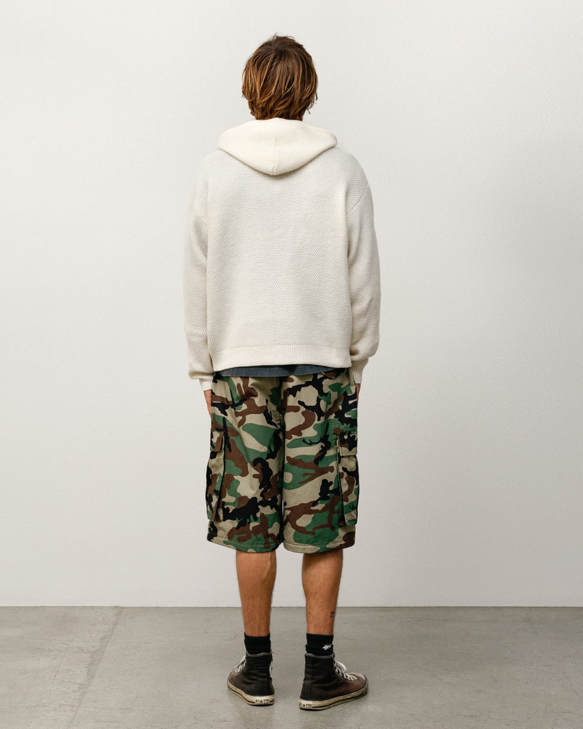 Textured Zip Hooded Sweater Mens Long Sleeve In Bone