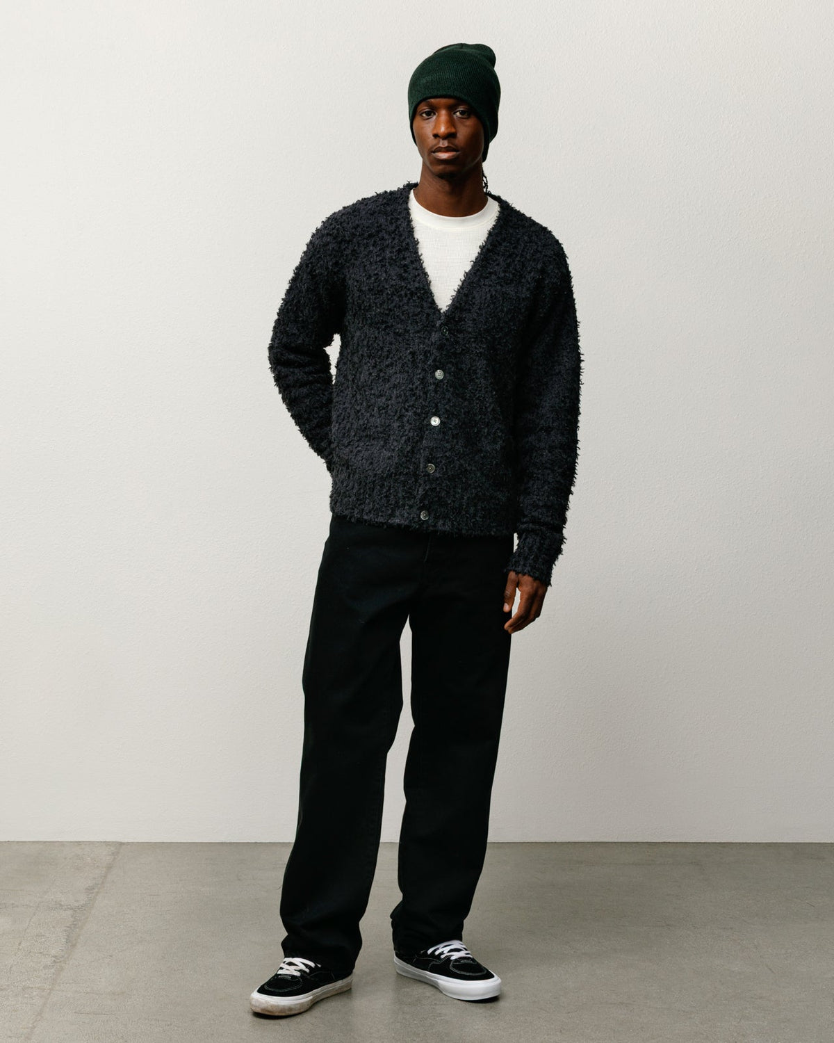 Textured Cardigan Mens Long Sleeve In Black